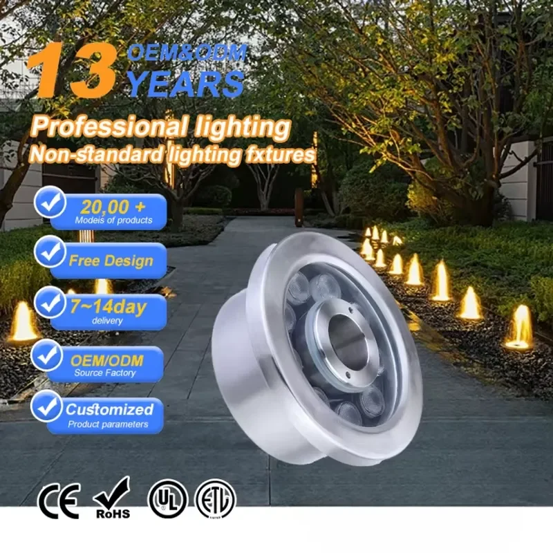 Modern 3-24W RGB IP68 Waterproof Stainless Steel LED Underwater Light for Pool Fountain and Garden Use