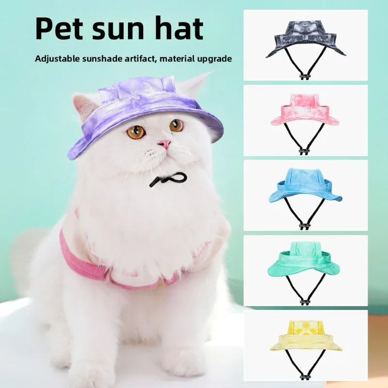 Cute Pet Hat Mini Denim Straw Bucket Helmet Style Summer Sun Cap Small Dogs Cats Puppy Outdoor Portable Travel Fun Accessories