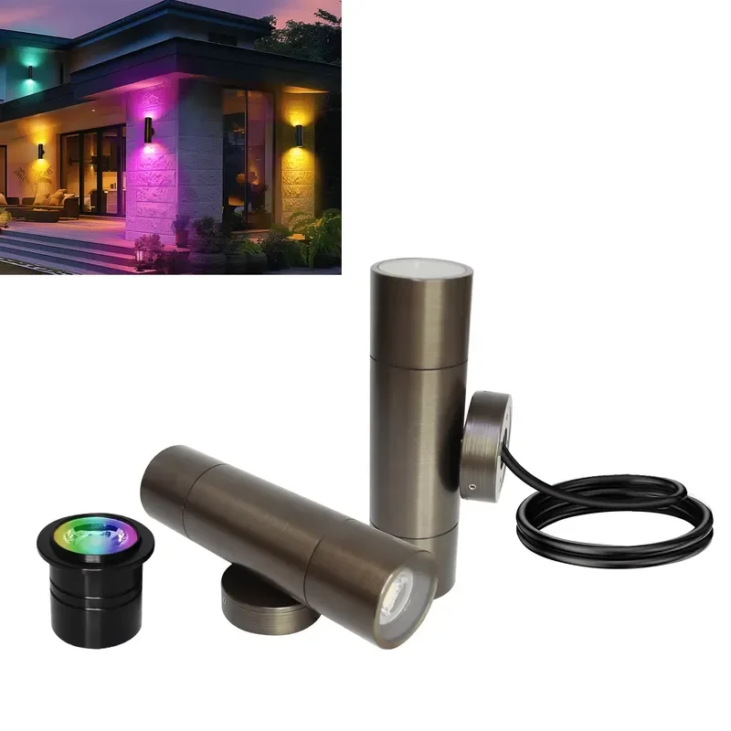 Durable Brass Outdoor LED Wall Light IP65 Waterproof Design 12W 24V Smart LED RGBW Outdoor Wall Light Garden Pathway Lighting