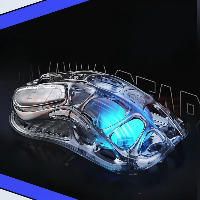 Bluetooth Wireless Tri-Mode Mechanical Transparent Hollow Gaming Mouse for PC and Laptop
