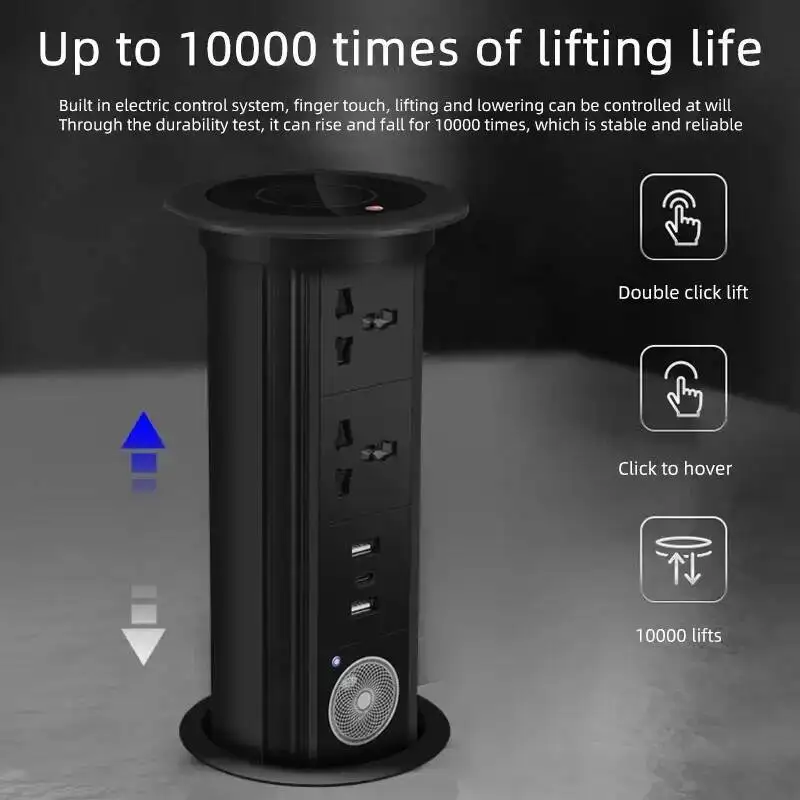 Herepow Automatic Pop Up Socket EU FR UK US Universal Standard Plug Adapter Type-c USB Bluetooth Audio Lift Smart Home Appliance