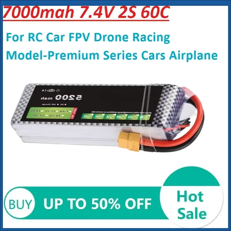 7000mah 7.4V 2S 60C Lipo Battery High capacity for RC Car FPV Drone Racing Model-Premium Series Cars Airplane Battery