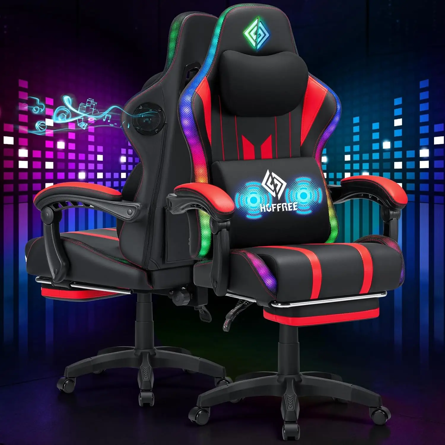 #Gaming Chair with Music Rhythm RGB LED Lights and Bluetooth Speakers Ergonomic Massage Computer Gaming Chair with, Customized