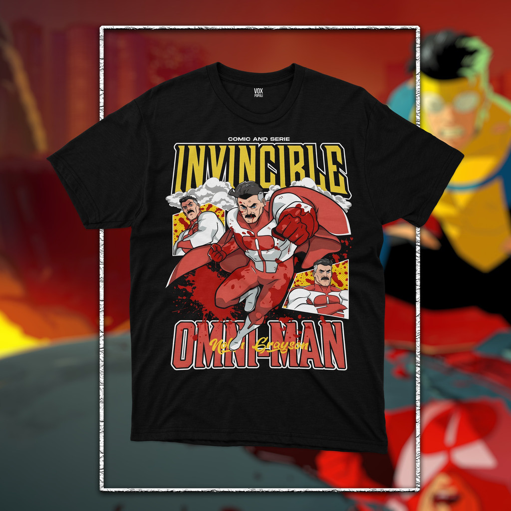 Camiseta Masculina Preta Estampa Invencível Omni Man Série Super Heróis Confortável Estilosa Descolada Streetwear