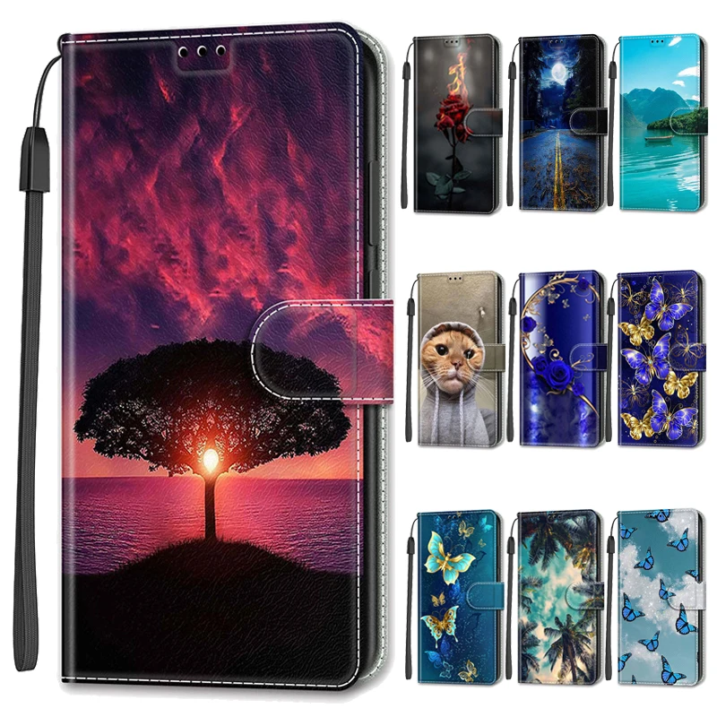 Wallet Leather Phone Case For iPhone 16 Pro Max 15 14 Plus 13 12 Pro 16Plus 15Pro Magnetic Flip Cover Stand Book Painted Cases