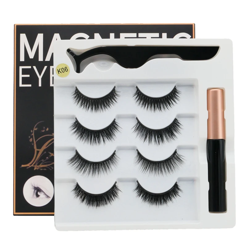 4 Pairs of Magnetic Eyelashes and Eyeliner Set Soft Eyelashes Natural Magnet Eyelash Makeup Eyeliner + Eyelash Tool Set