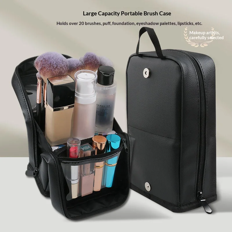 Double-Sided Magnetic Stand Makeup Brush Bag Travel Comestics Makeup Brushes Storage Organizer Holder Lady Toiletry Bag Vertical