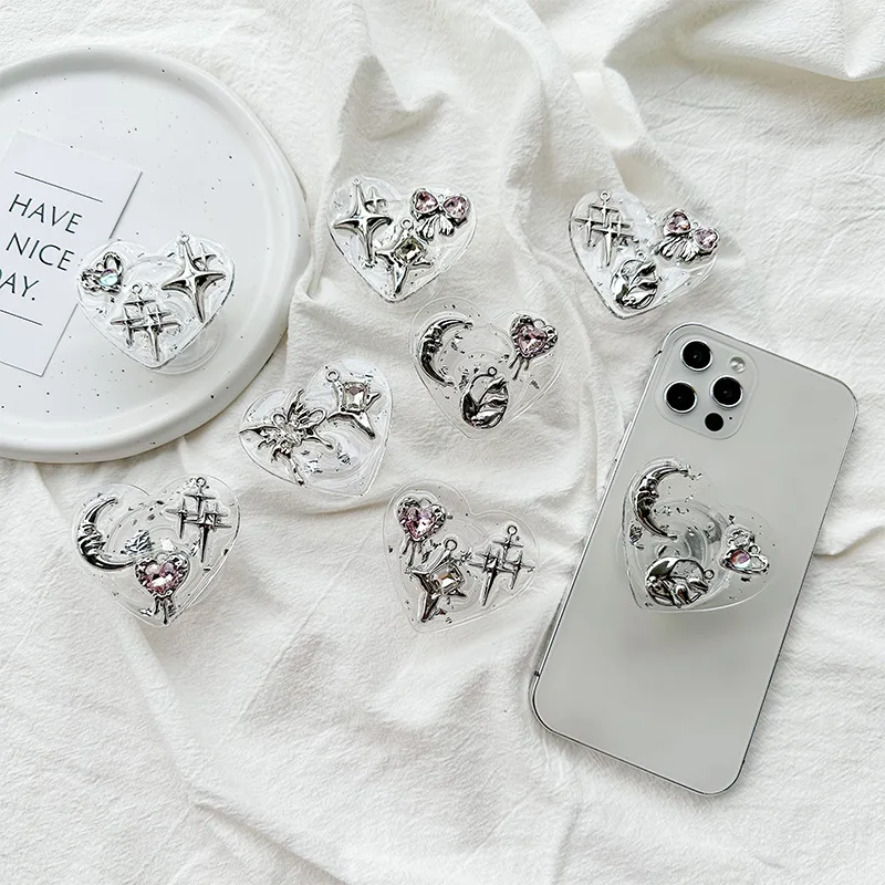 Clear Heart Phone Grip Holder Back Adhesive Y2K Coquette Phone Bracket Stand Finger Socket for Girls Daily Cell Decor Accessory