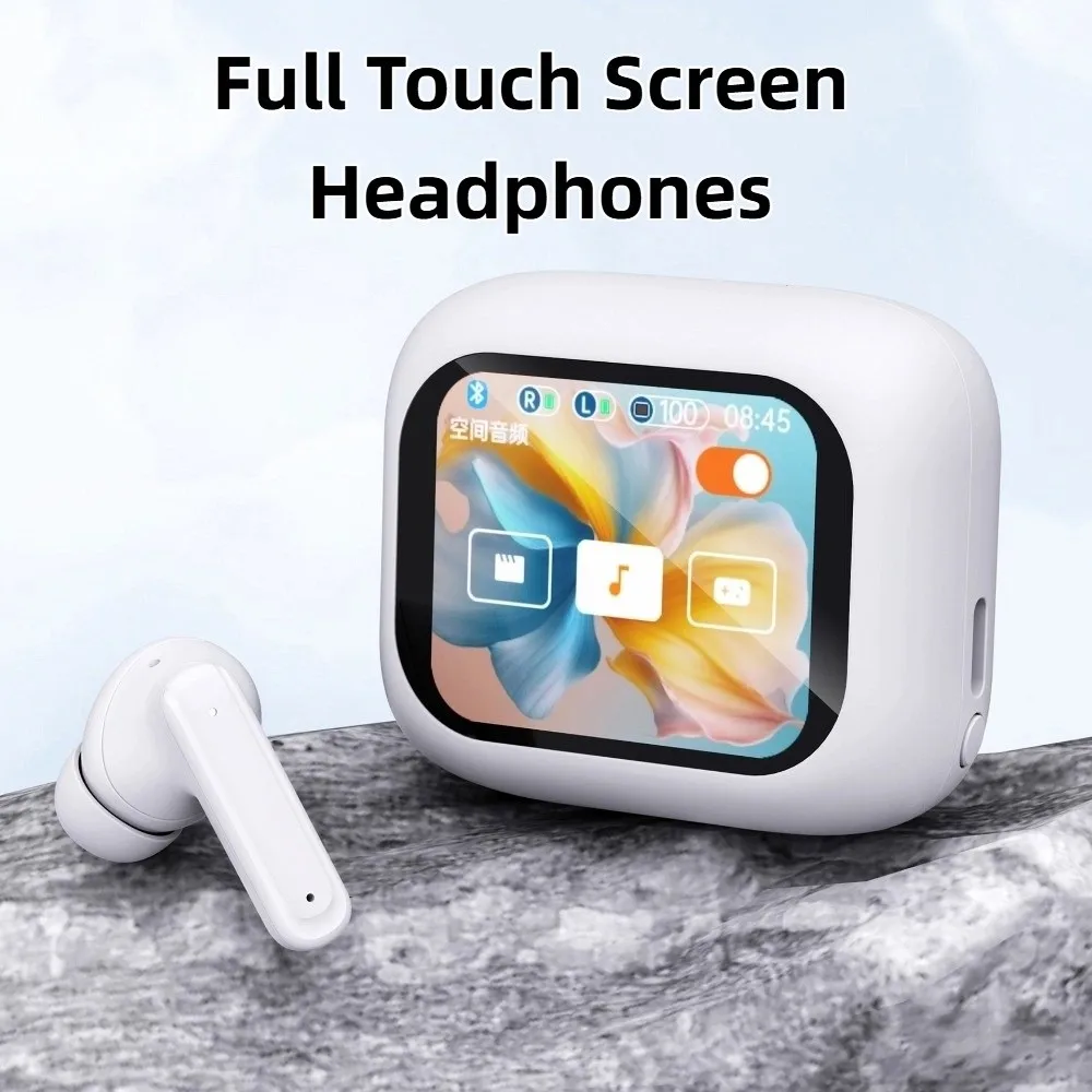 Bluetooth 5.4 Full Touch Screen Headphones Smart LCD in Ear Wireless in-Ear Earbuds Long Battery HD Call ANC Bluetooth Earphones