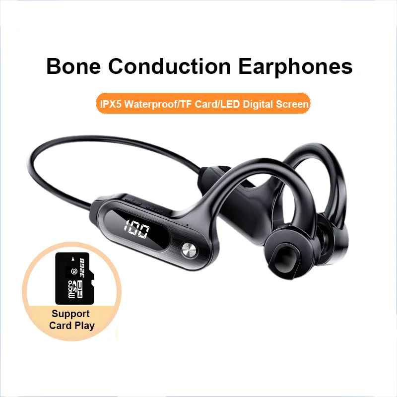 Bone Conduction Bluetooth 5.3 Earbuds Hanging Earhook IPX5 Running Sports Earphones with SD Card Play For Exercise Yoga Outdoor