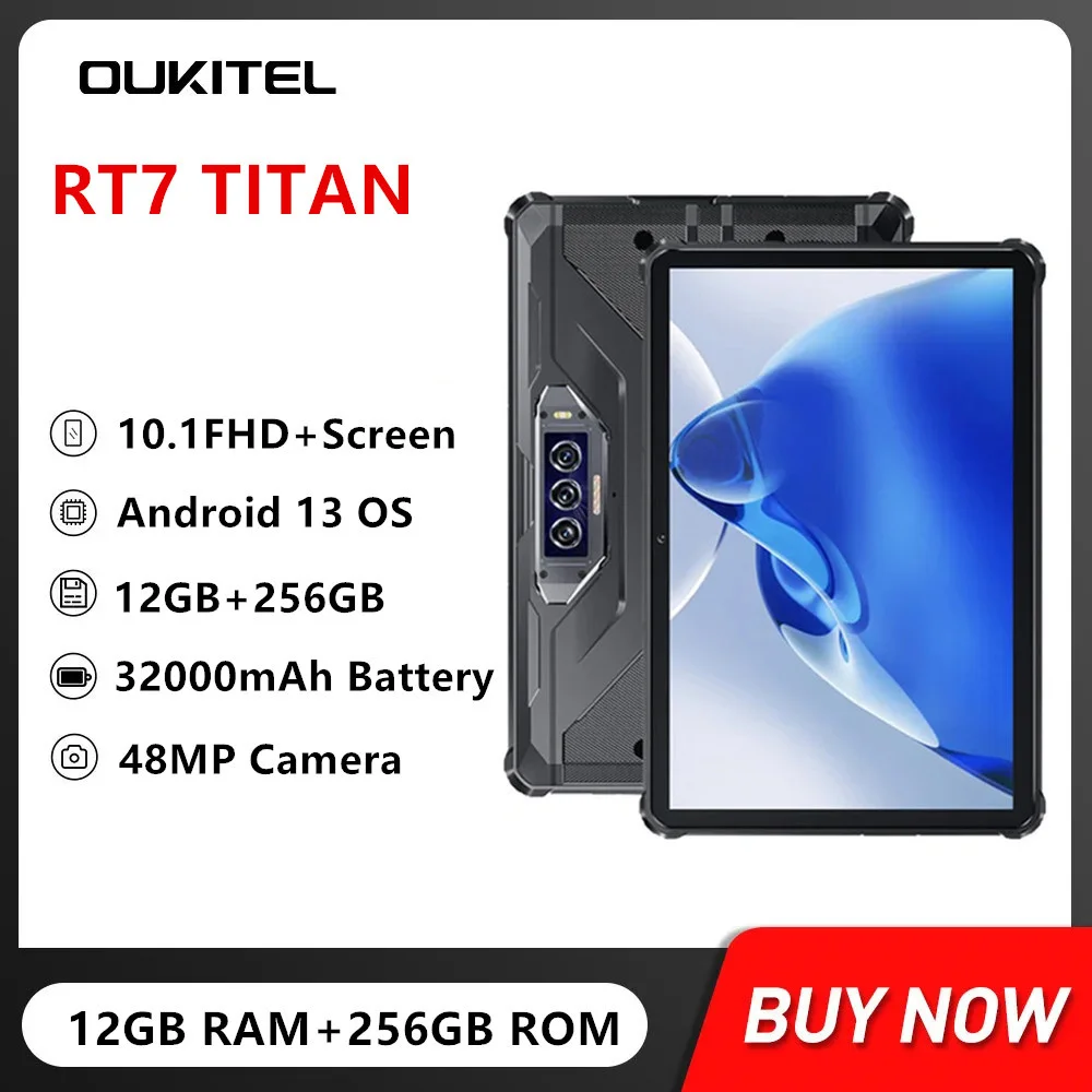 Oukitel RT7 TITAN 5G Rugged Tablet PC 12GB+256GB Android 13 Pad 10.1Inch FHD Tablet 48MP Camera 32000mAh Battery 33W Fast Charge