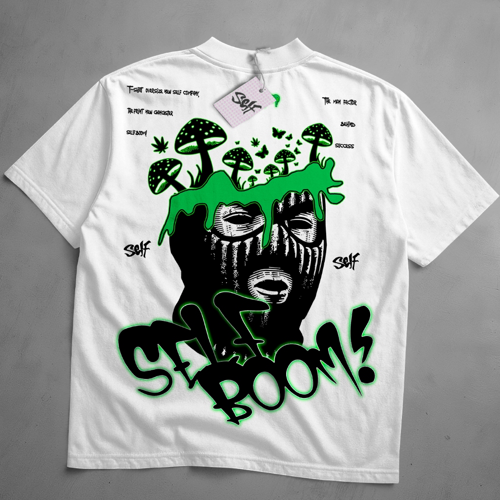 Camiseta Oversized Self Control Boom Mushroom Gangsta Style Casual Urban Camisa