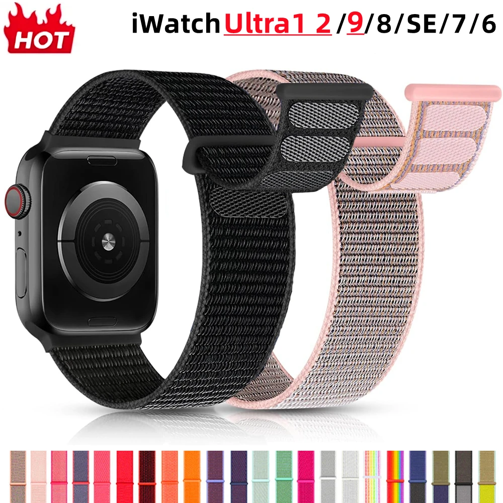 Nylon Loop Strap for Apple Watch Band 40mm 44mm 45mm 41mm 42mm 38mm Smart Nylon Bracelet IWatch series 9 8 SE 7 6 5 Ultra 2 49mm