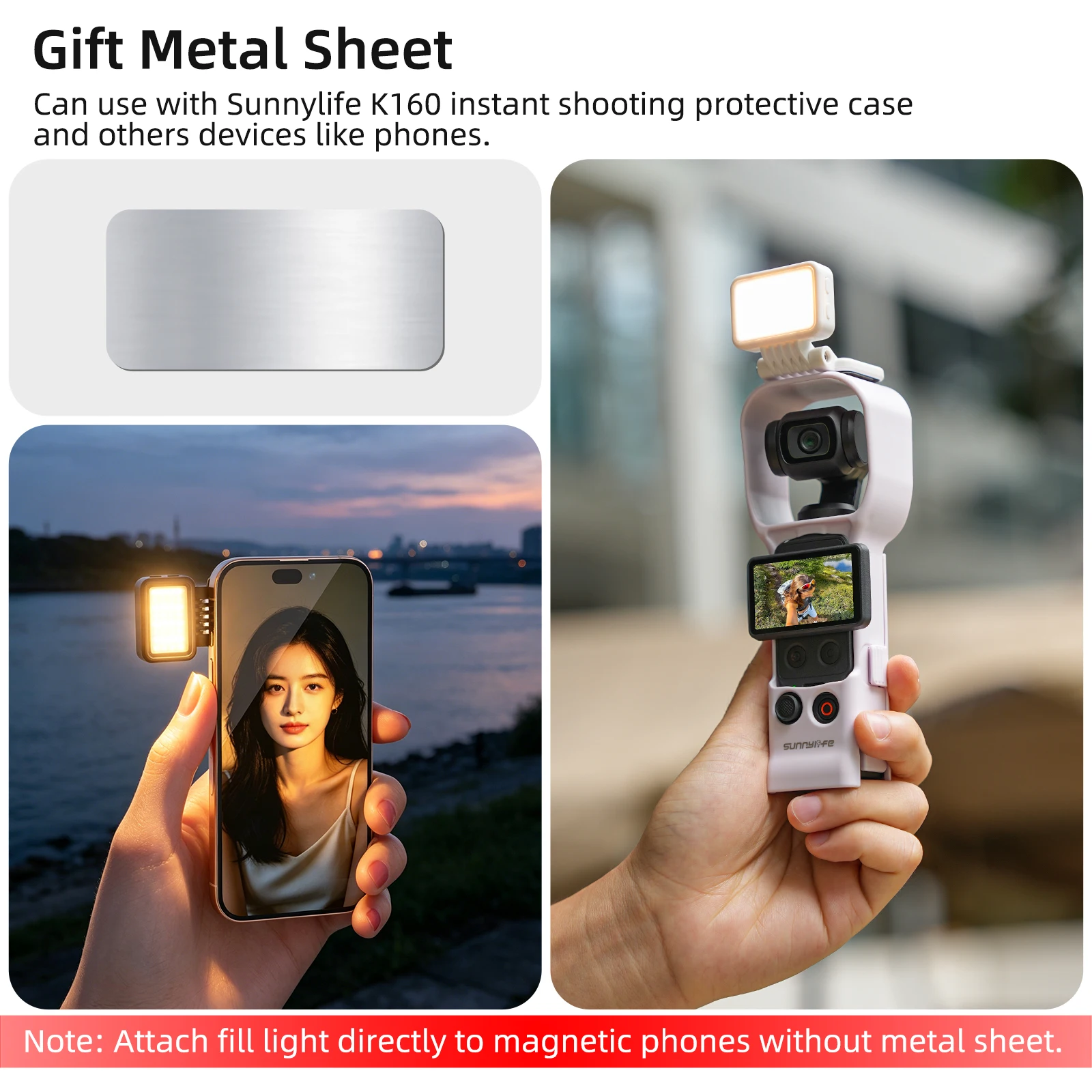 Strong Magnetic Fill Light for DJI OSMO NANO, Foldable Adjustable 3 Colors & 5 Brightness, Mini LED Video Light for Photography