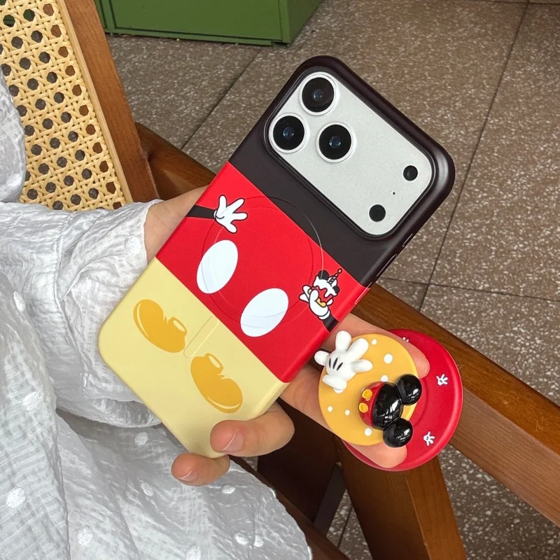 Funny Cute Cartoon Mickey Mouse Magnetic Phone Case For iPhone 17 Pro 16 15 Pro Max Cover with Stand Shockproof Cases For Magsaf