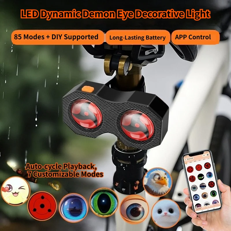 Devil Eye LED Lamp for Bicycle/Motorcycle/Car Customizable Dual-Screen Decorative Light for Trailer Electric Bike Accessori T4S1