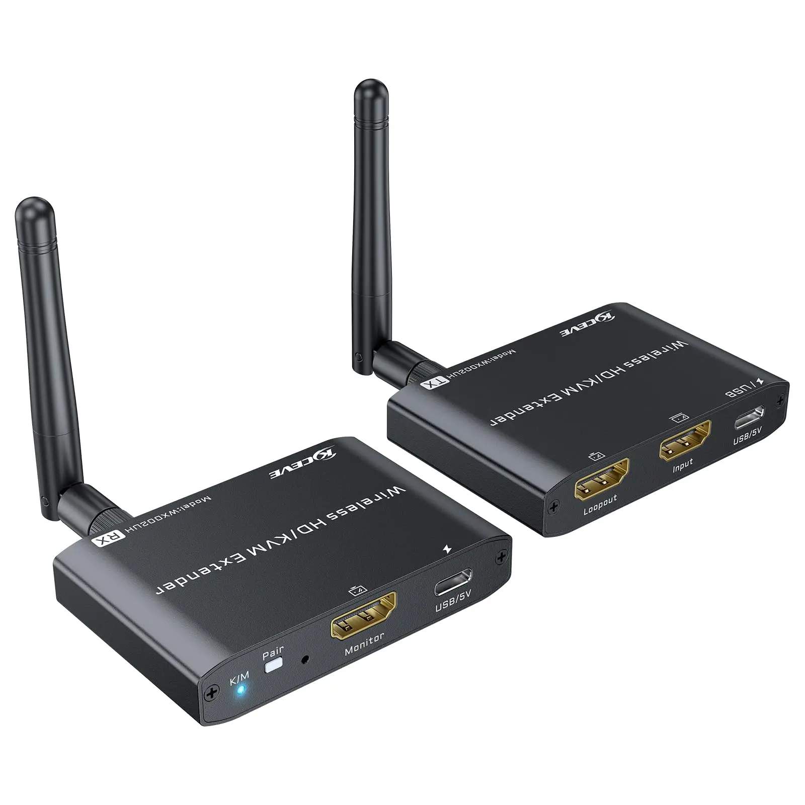HDMI KVM Wireless Transmitter and Receiver 200M/660FT,328Ft/100M HDMI USB KVM Extender 1 PC 2 Monitors Share Keyboard and Mouse