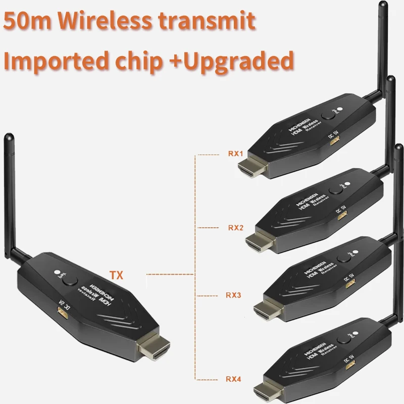 50m Wireless HDMI Extender Video Transmitter Receiver 1 To 2 3 4 1x4 Display for PS3/4 Camera Laptop PC To TV Monitor Projector