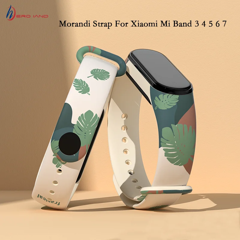 HeroIand Morandi Printing Pattern Strap For Xiaomi Mi Band 5 6 7 Smartwatch Silicone Wristband For Mi Ban 3 4 Bracelet Accessory