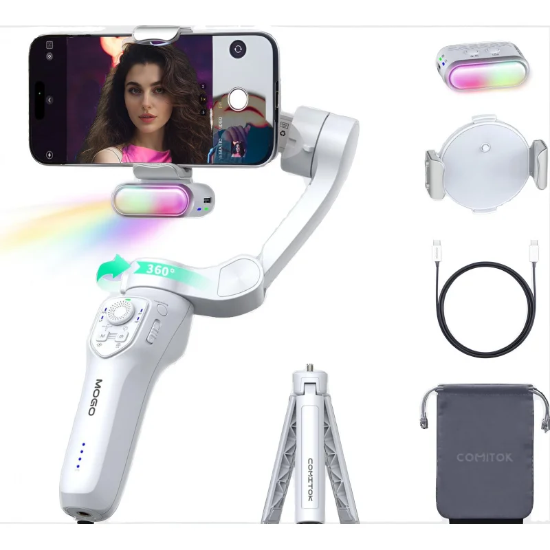 Handheld Smart 3 Axis Magnetic 360°Rotatable Rechargeable Gimbal Stabilizer With RGB Light AI Smart Face Tracking For iphoen