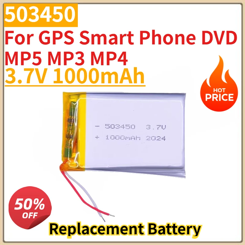 High Quality New 503450 1000mAh 3.7V Rechargeable Battery Li-ion Battery For GPS Smart Phone DVD MP5 MP3 MP4