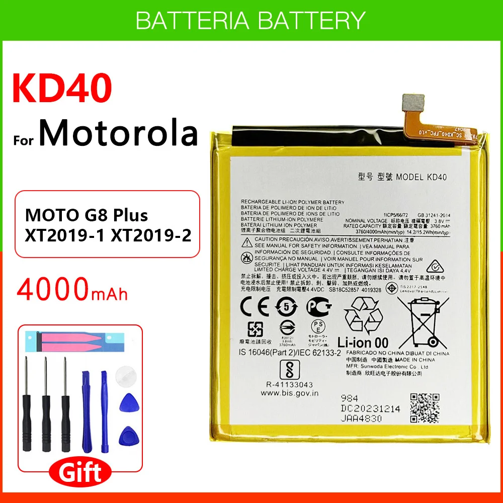 100% OriginaL Genuine KD40 4000mAh Battery For Moto G8 Plus XT2019 XT2019-2 Rechargeable Smart Phone Batteria With Free Tools
