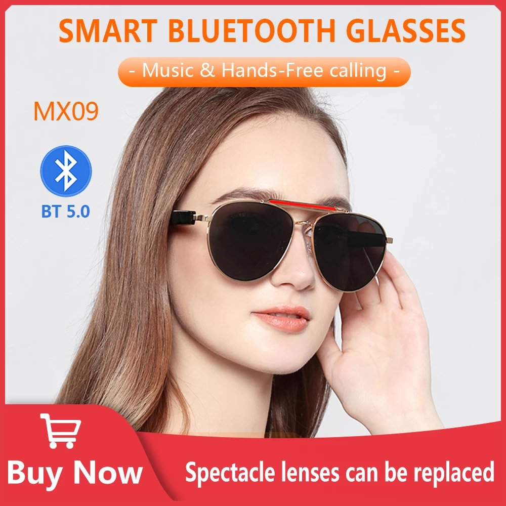 Bluetooth 5.0 Smart Glasses Headset Music Sunglasses Mobile Phone Dust Proof Voice Control Blue Light Earphones Sports Driving