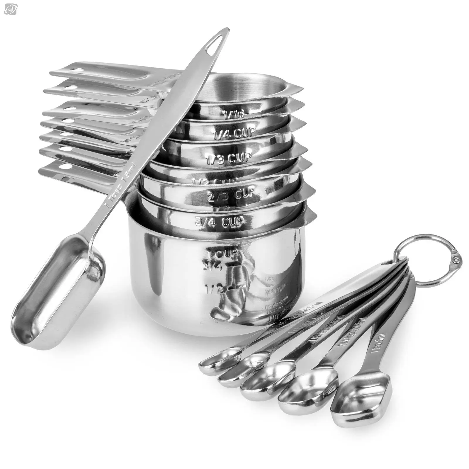 13 Pc Stainless Steel Measuring Cups and Spoons Set Deluxe Premium Stackable Tablespoons Home Tools Kitchen Accessories Portable