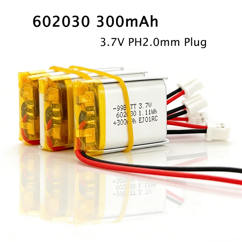 1-10pcs 602030 300mAh Lithium Rechargeable Battery 3.7V Li-ion Polymer Batteries or Bluetooth Headset Speaker Toys LED Light GPS