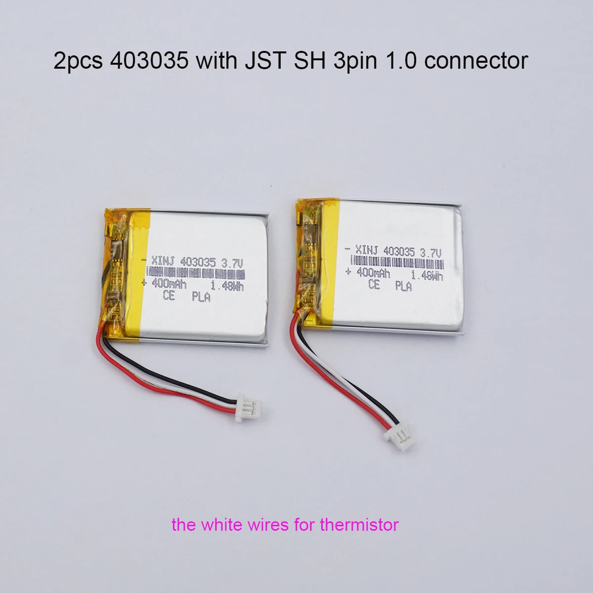 2pcs 3.7V 400mAh 1.48Wh Polymer Rechargeable Li Lithium Lipo Battery Li-ion 403035 JST-SH 1.0mm 3Pin For GPS DashCam Speaker
