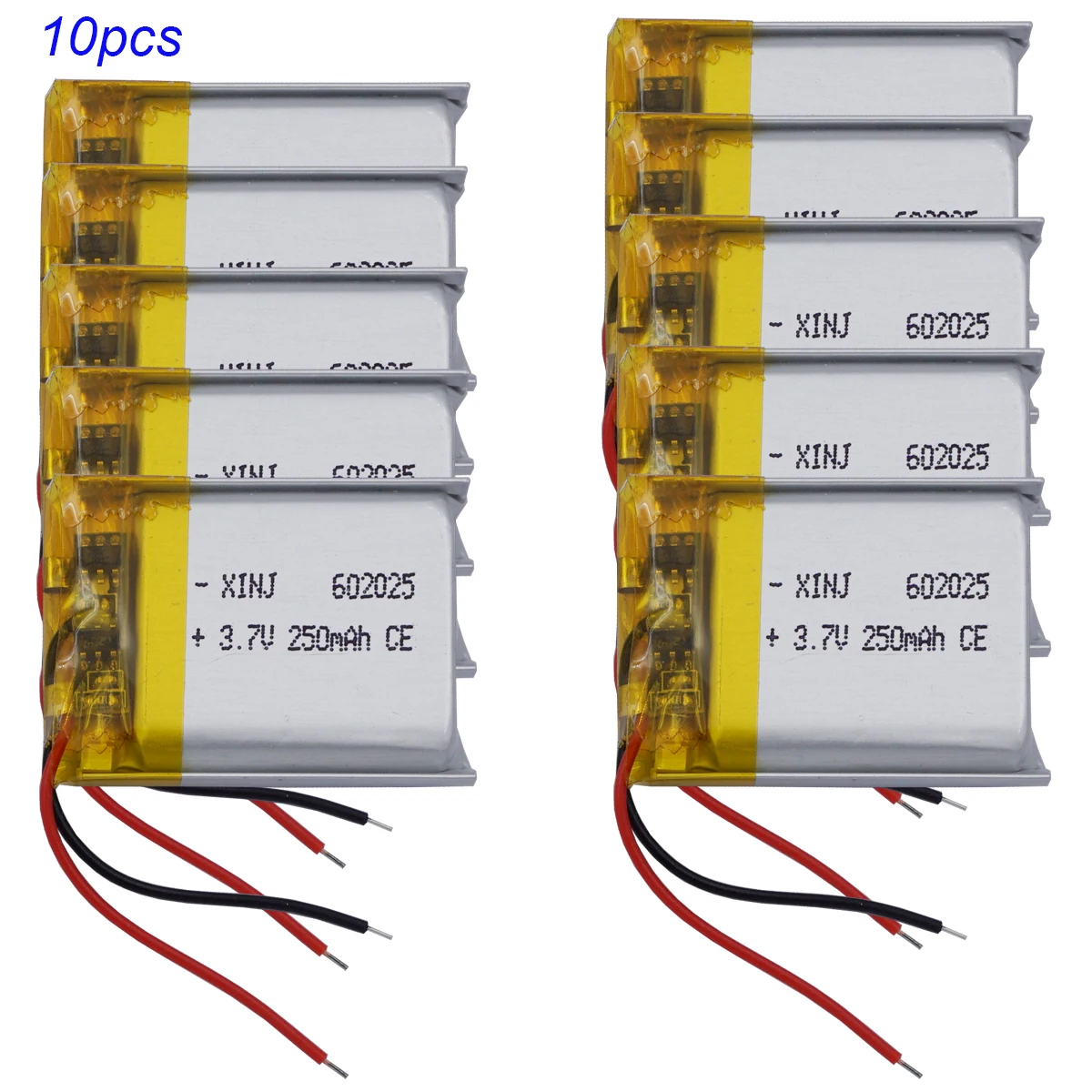 10Pcs 3.7V 250mAh 0.92Wh Rechargeable Replacement Lipo Battery For Watch Sat Nav Bluetooth Speaker LED Driving Recorder 602025