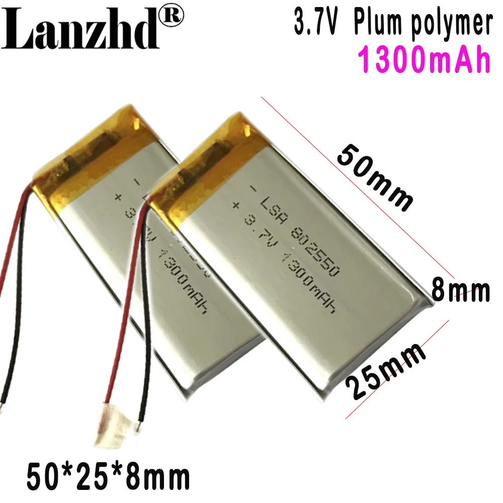 3.7V Lithium Battery 802550 Polymer Lithium Battery 1300mAh for Rechargeable Emergency Light Smart Speaker LED Light