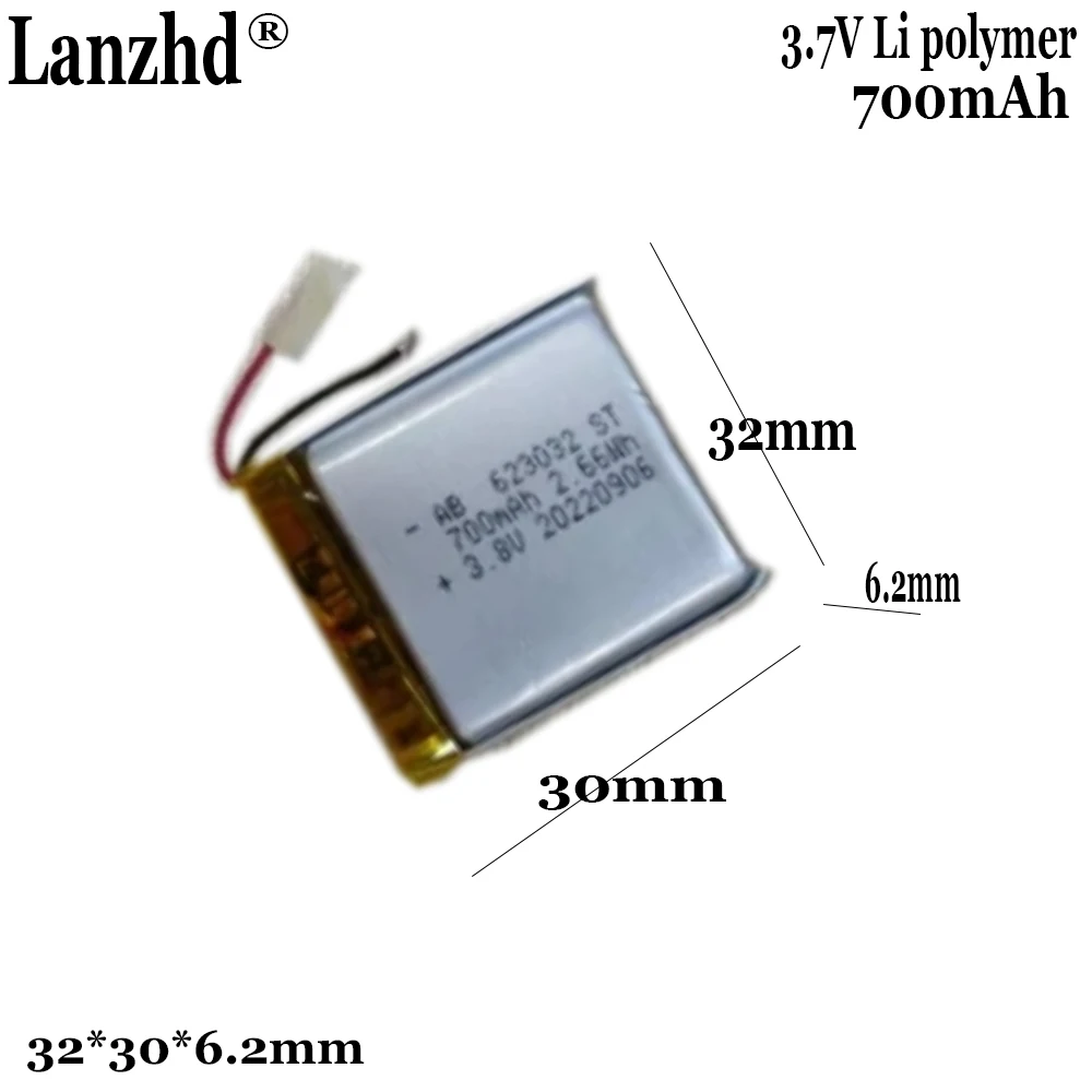 3.8V Li Battery 623032 Polymer Lithium Battery for LED Light MP3 GPS Smart Watch Speaker 700mAh 603030
