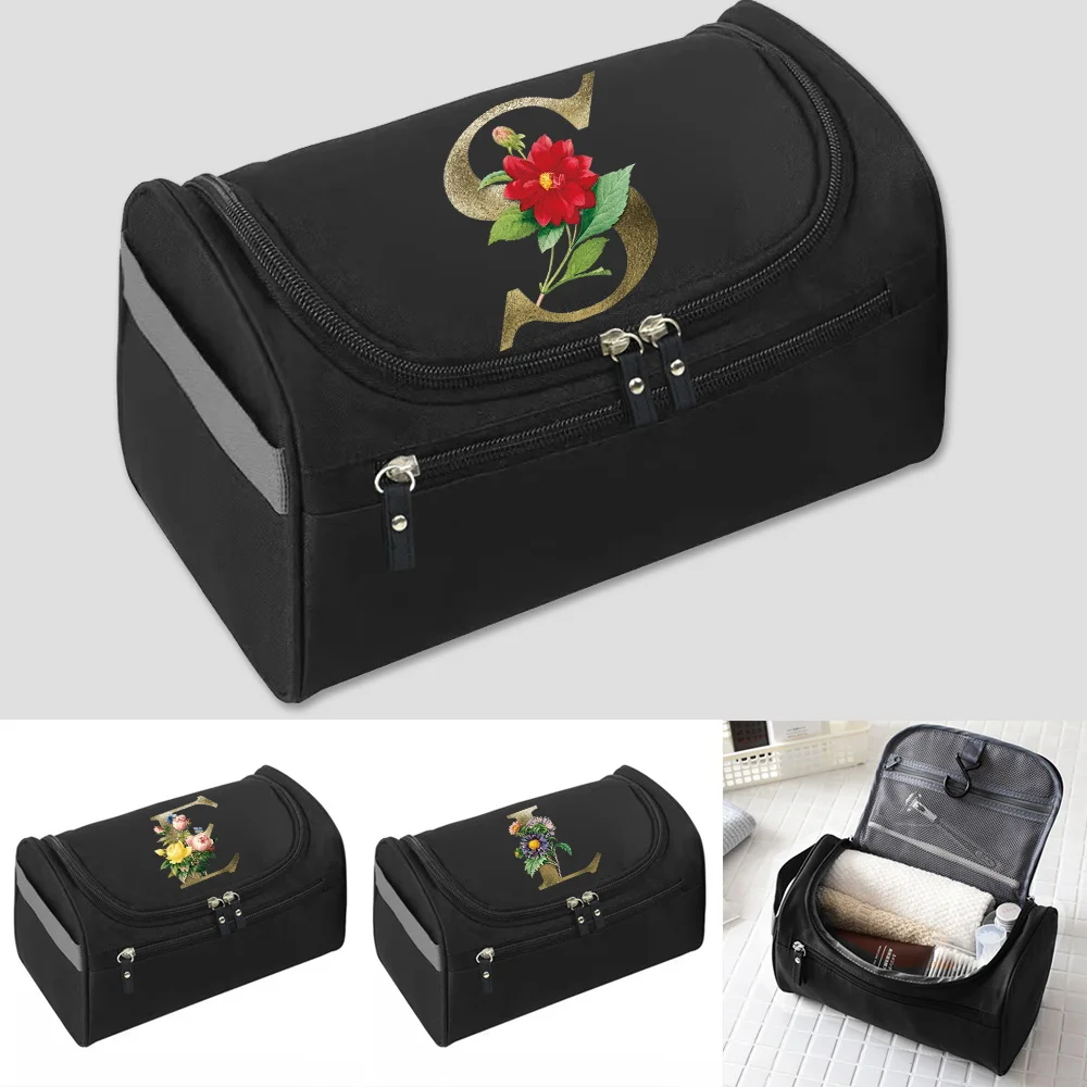 Golden Flower Cosmetic Bag Travel High Quality Makeup Bags Toiletries Organizer Waterproof Storage Neceser Hanging Home Wash Bag