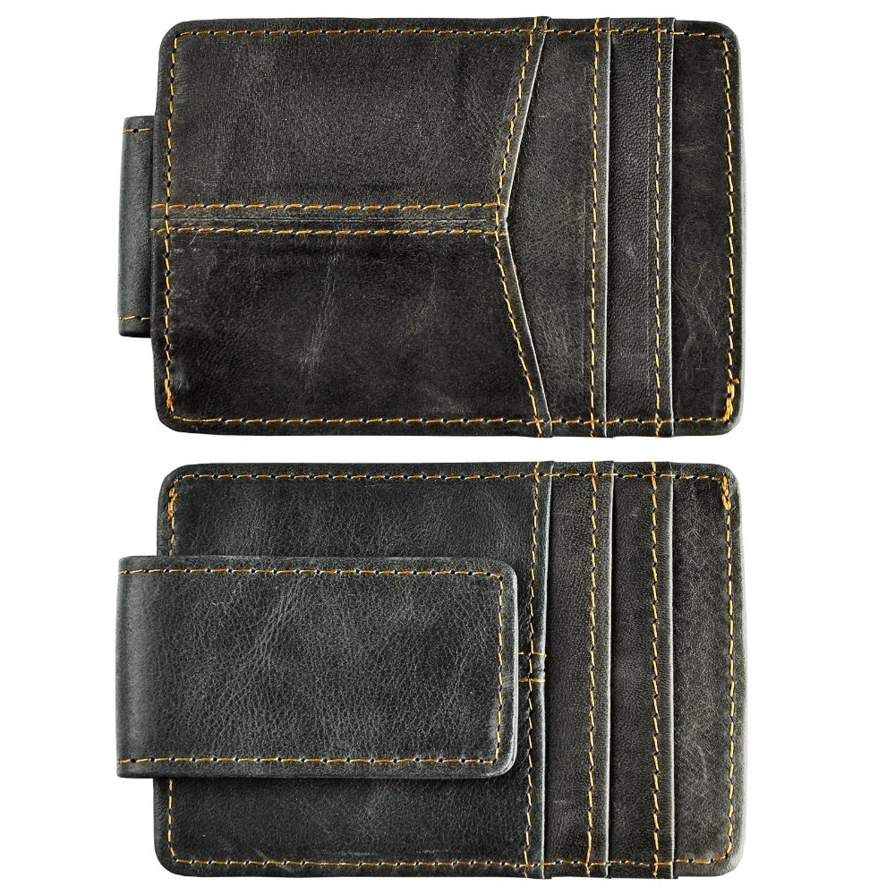Male Quality Leather Designer Fashion Travel Slim Wallet Front Pocket Magnetic Money Clip Mini Card Case Purse For Men 1017-G