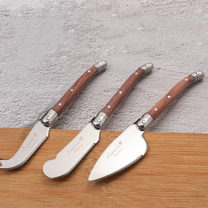 3pcs Laguiole Cheese Knife Set Wood Handle Butter Spreader Knives Mini Cream Cheese Cutter Slicer Restaurant Bar Tool 6inch 15cm