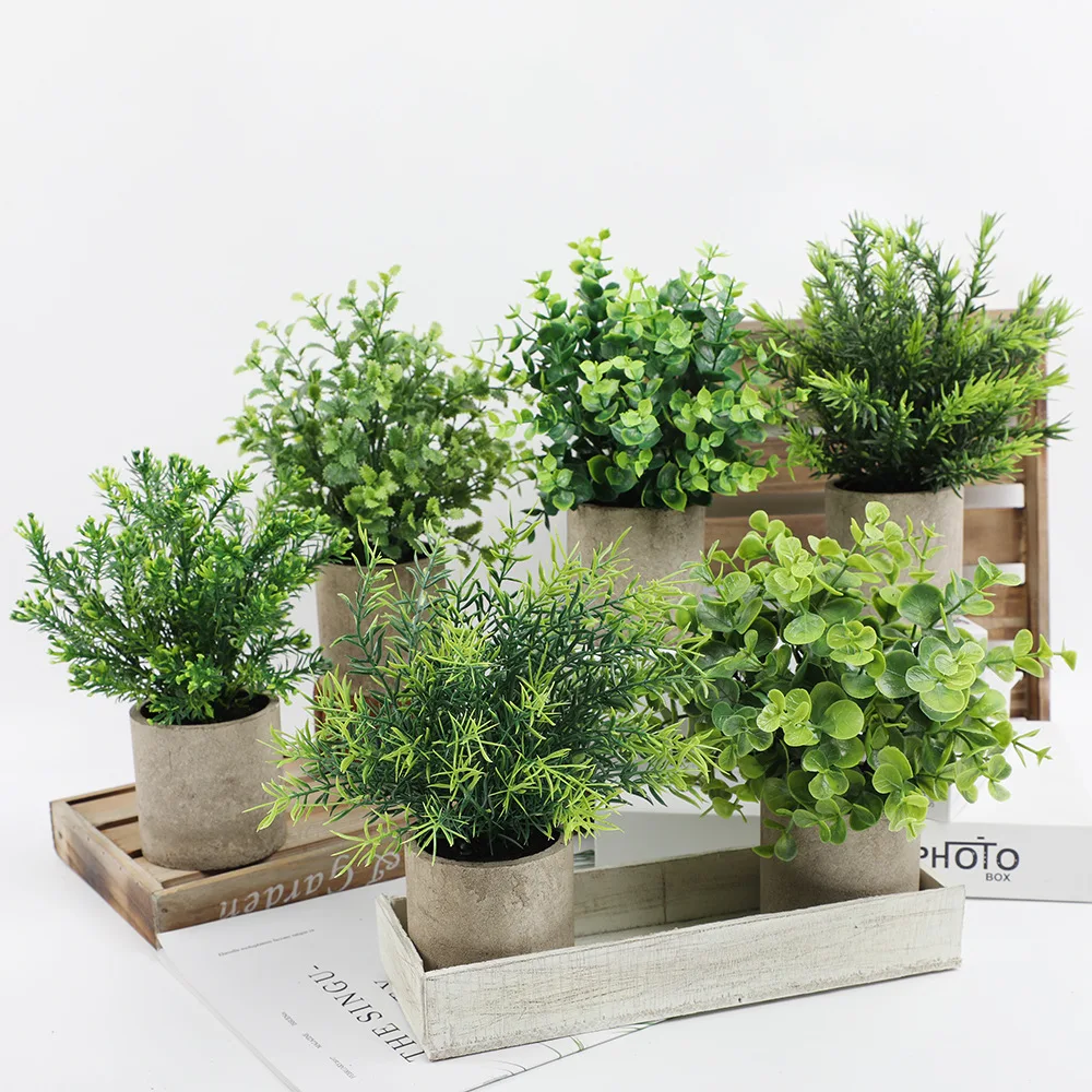 Artificial Plant Potted Eucalyptus Plant Small Fake Flower Bonsai With Pot Mini Plant Desktop Office Home Restaurant Decoration