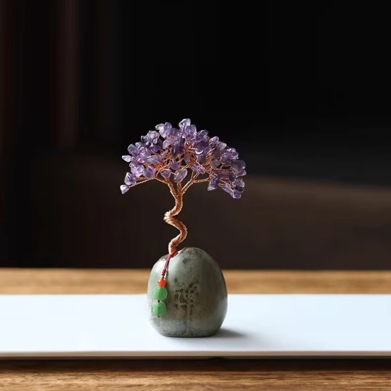 Faux Citrine Money Tree Decor, Desktop Feng Shui Office Decoration, Vintage Home Craft Gift for Good Luck Mini Sculpture