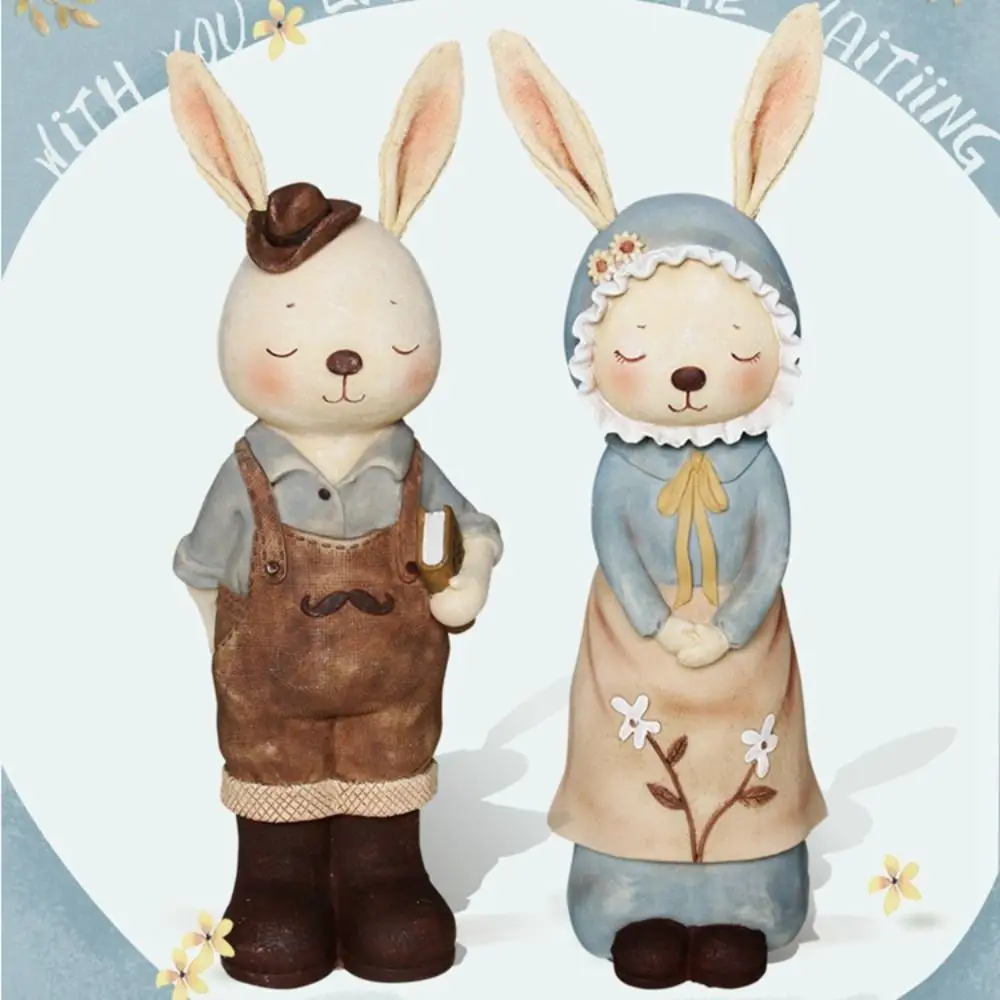 Mini Easter Bunny Statue Cute European Pastoral Mini Rabbit Figurine Resin Crafts Rabbit Desktop Ornament Home Office Decoration