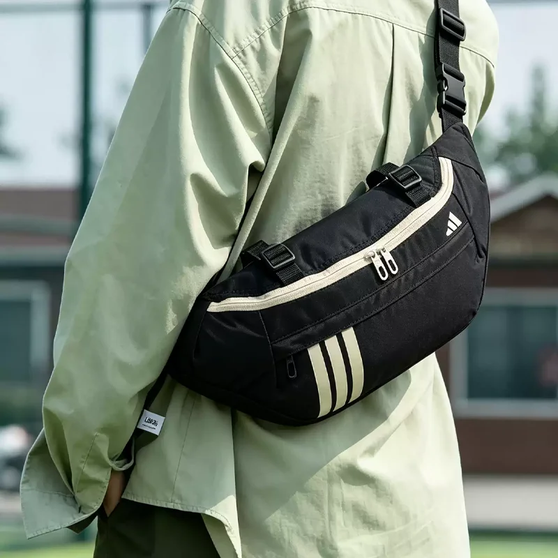 Adidas KY9947 100% Authentic 2026 New Black Crossbody Fanny Pack Superior 4 Pockets Adjustable Strap Premium Portable OutdoorBag