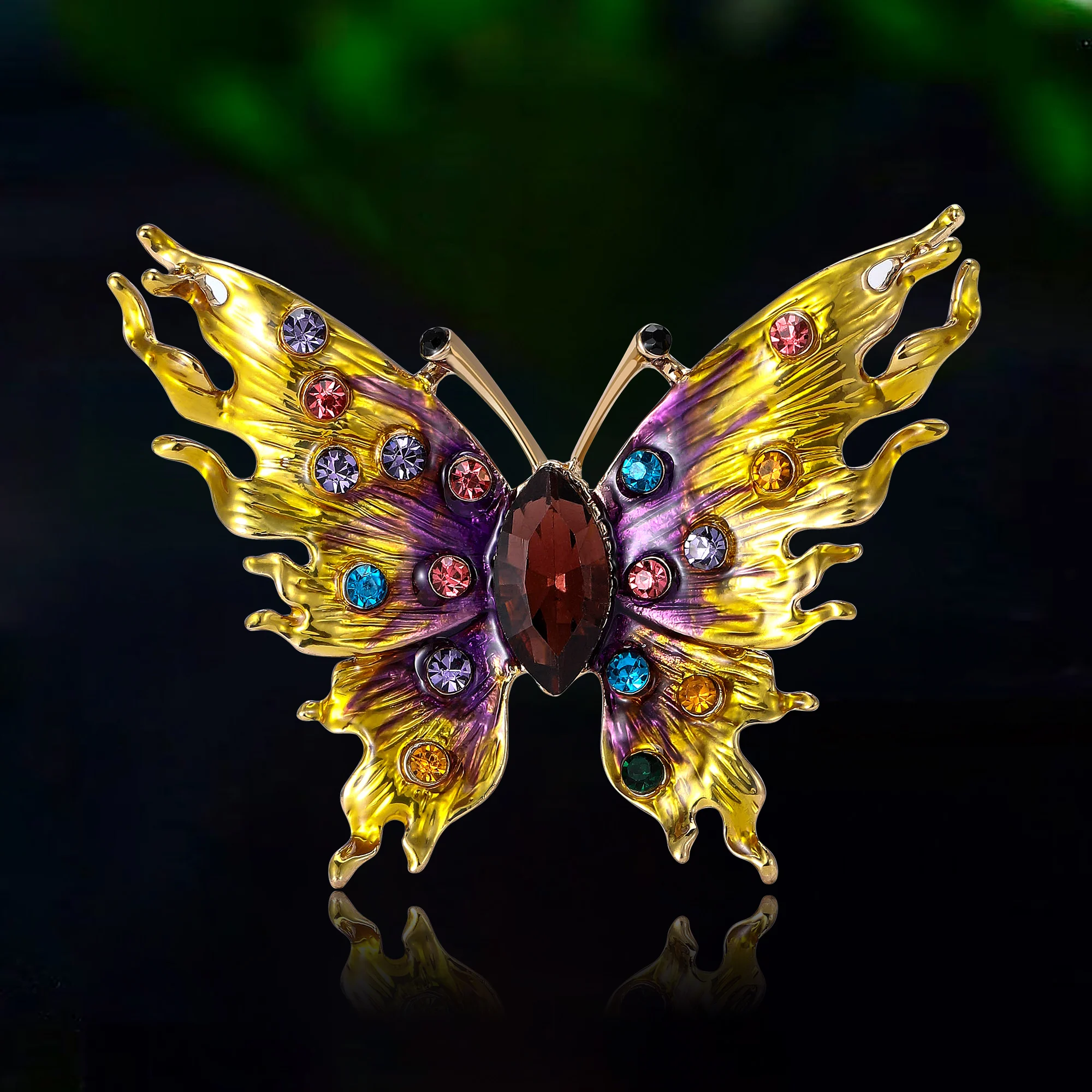Enamel Flame Butterfly Brooches for Women Unisex Rhinestone Insect Pins Event Party Luxury Backpack Decoration Clothes Accessory