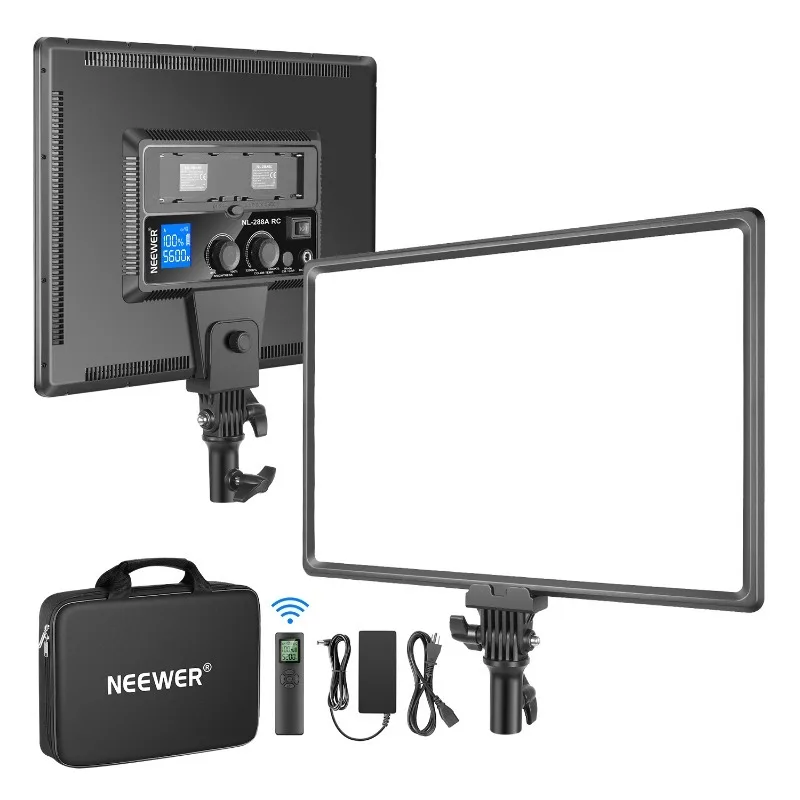 NL288 LED video light with 2.4G remote control, adjustable fill light, dual color soft light panel suitable for photography