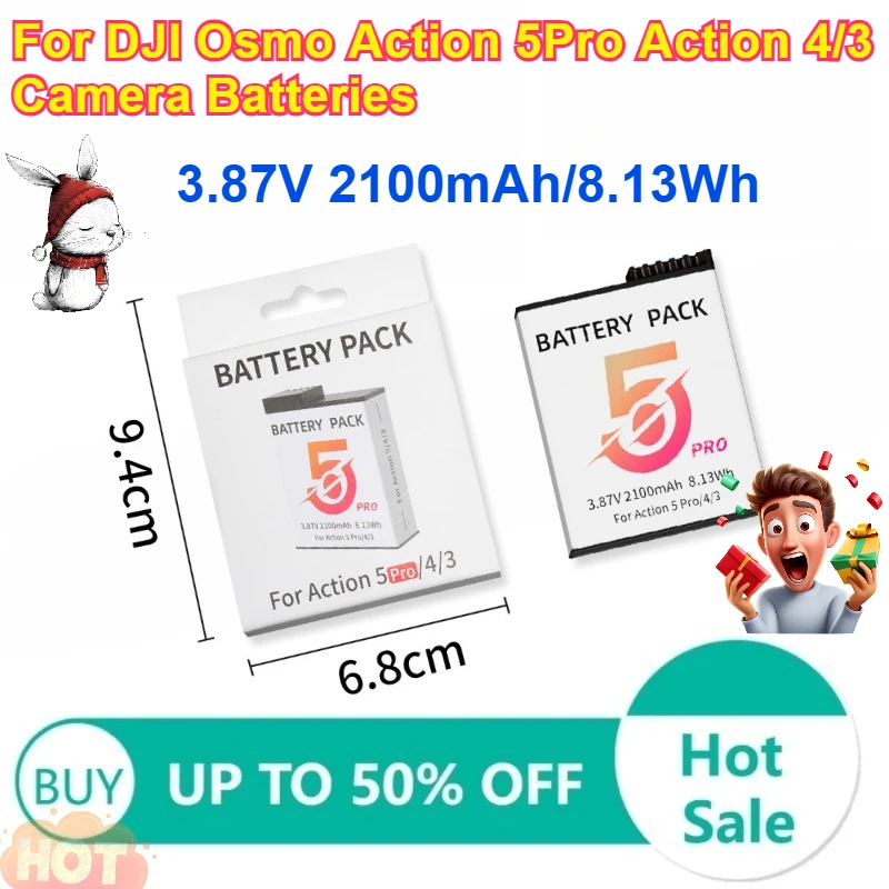 3.87V 2100mAh/8.13Wh Rechargeable Li-ion Battery for DJI Osmo Action 5Pro Action 4/3 Camera Batteries with Charging Case