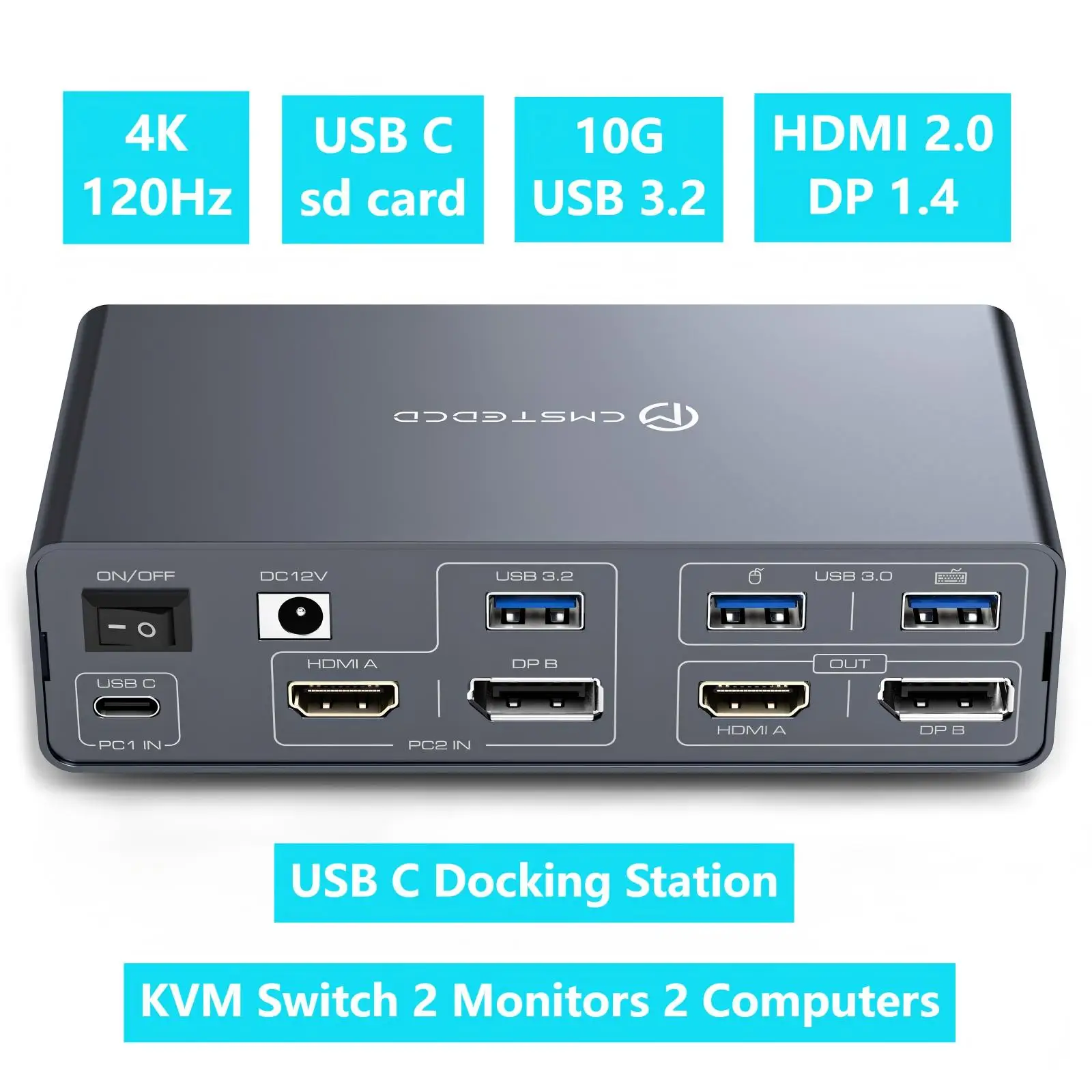 10Gbps USB 3.2 USB-C DisplayPort KVM Switch 4K@60Hz 4K@120Hz Type C HDMI KVM Switch 1 Laptop 1 Desktop 2 Monitor for MacBook 2 P