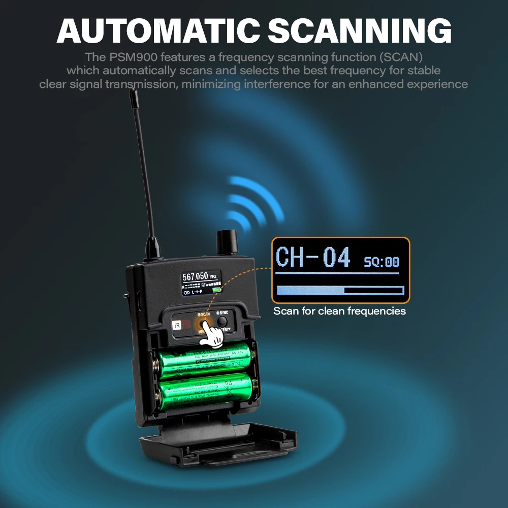 32-Channel Wireless In-Ear Monitoring System Automatically Paired Stereo IEM System, Stage Return, Waist Pack Type for DJ Stages
