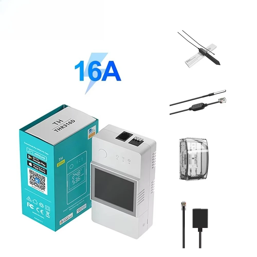 TH Elite16A Wireless Intelligent Temperature and Humidity Monitoring Switch LCD Automatic CodeEWelink Alexa WTS01THS01MS01Sensor