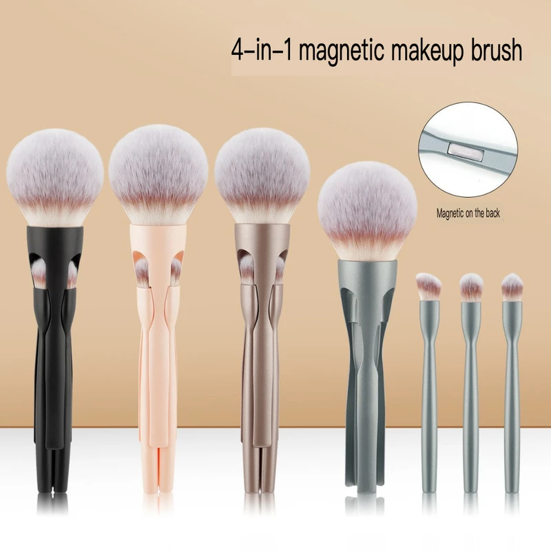 Portable Four-in-one Magnetic 4-piece Set, Soft-bristled Powder Brush, Multi-functional Beauty Tool, Makeup Brush