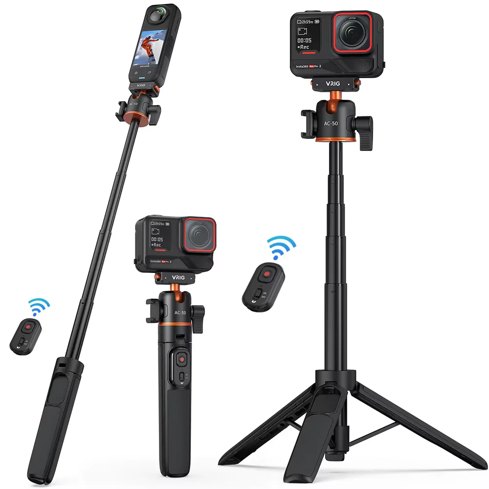 VRIG Bluetooth Remote Magnetic Quick Release Tripod for Insta 360 Ace Pro/Ace Pro 2/X5 Extended Camera Tripod w 360°BallHead