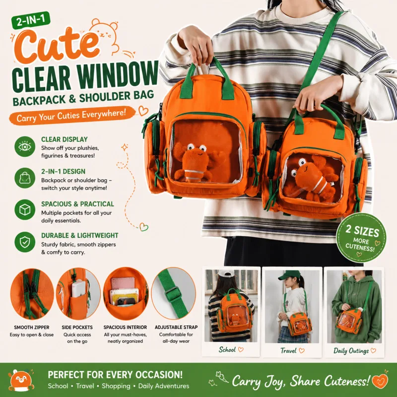 Orange Transparent Ita Bag Mini Crossbody Backpack Lightweight Display Bag For Anime Badges Plush Dolls Daily Commute Travel New