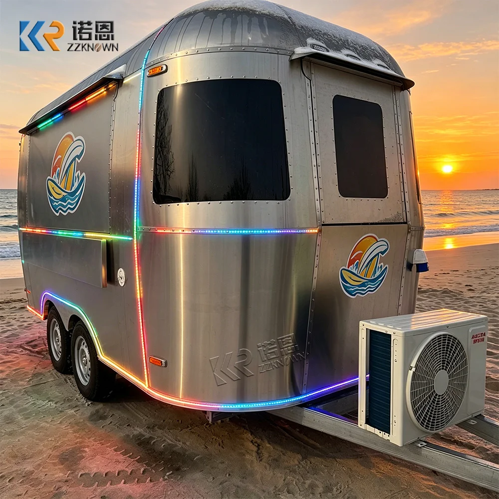 Commercial Fast Food Truck Mobile Stainless Steel Burger Fries Cold Drinks Truck Outdoor Mobile Kitchen Trailer Fully Equipped